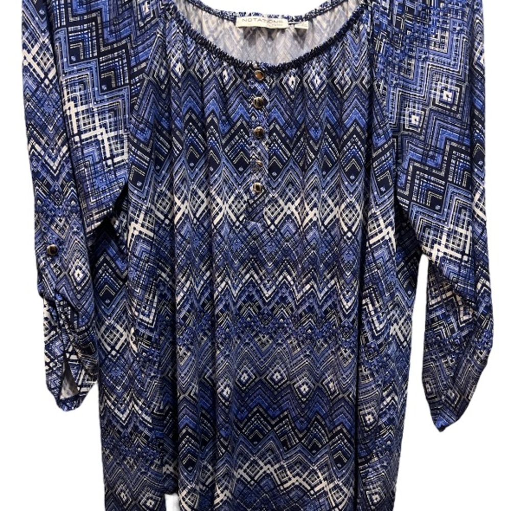 Notations Women’s Plus Size Blue Patterned Stretc… - image 1